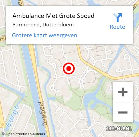Locatie op kaart van de 112 melding: Ambulance Met Grote Spoed Naar Purmerend, Dotterbloem op 18 maart 2022 09:26