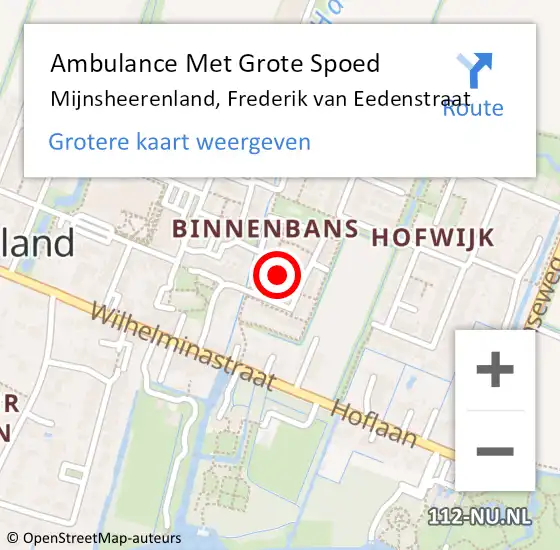 Locatie op kaart van de 112 melding: Ambulance Met Grote Spoed Naar Mijnsheerenland, Frederik van Eedenstraat op 18 maart 2022 09:33