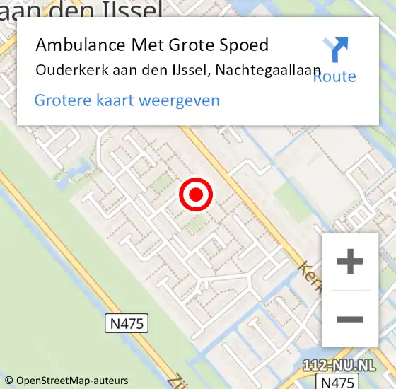 Locatie op kaart van de 112 melding: Ambulance Met Grote Spoed Naar Ouderkerk aan den IJssel, Nachtegaallaan op 18 maart 2022 09:42