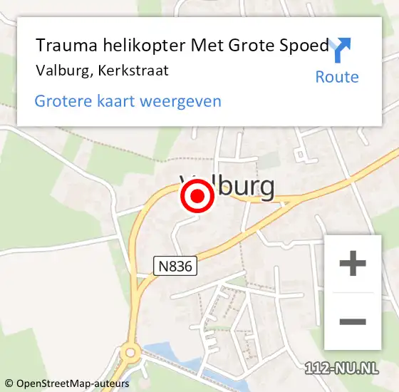 Locatie op kaart van de 112 melding: Trauma helikopter Met Grote Spoed Naar Valburg, Kerkstraat op 18 maart 2022 09:47