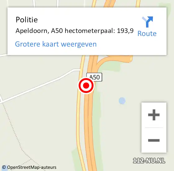 Locatie op kaart van de 112 melding: Politie Apeldoorn, A50 hectometerpaal: 193,9 op 18 maart 2022 09:54