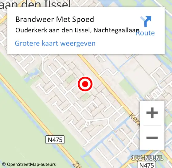 Locatie op kaart van de 112 melding: Brandweer Met Spoed Naar Ouderkerk aan den IJssel, Nachtegaallaan op 18 maart 2022 10:02