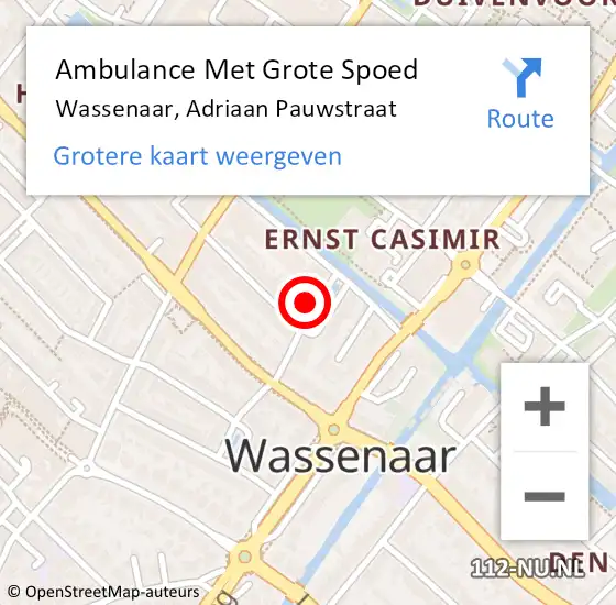Locatie op kaart van de 112 melding: Ambulance Met Grote Spoed Naar Wassenaar, Adriaan Pauwstraat op 18 maart 2022 10:25