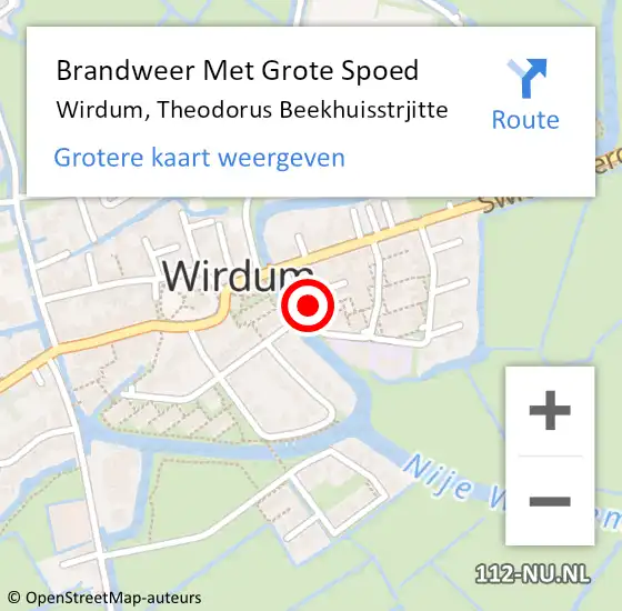 Locatie op kaart van de 112 melding: Brandweer Met Grote Spoed Naar Wirdum, Theodorus Beekhuisstrjitte op 18 maart 2022 10:46