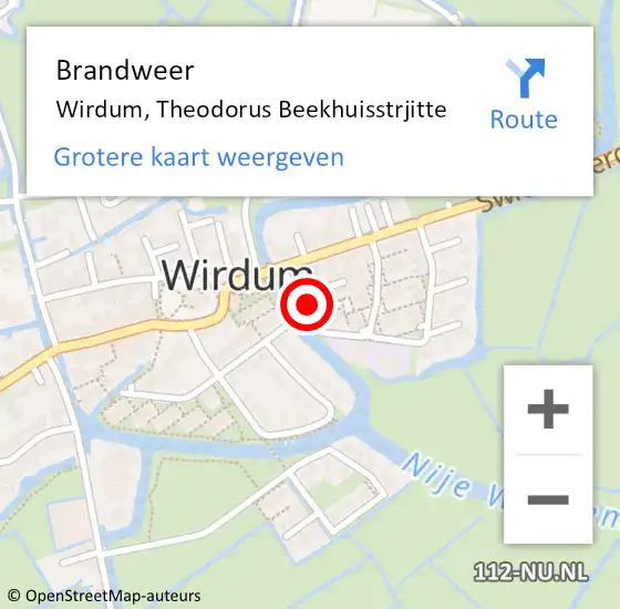 Locatie op kaart van de 112 melding: Brandweer Wirdum, Theodorus Beekhuisstrjitte op 18 maart 2022 10:48