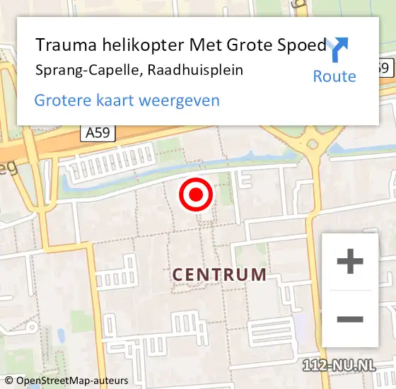 Locatie op kaart van de 112 melding: Trauma helikopter Met Grote Spoed Naar Sprang-Capelle, Raadhuisplein op 18 maart 2022 11:20