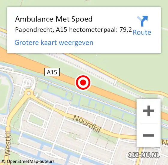 Locatie op kaart van de 112 melding: Ambulance Met Spoed Naar Papendrecht, A15 hectometerpaal: 79,2 op 18 maart 2022 11:41