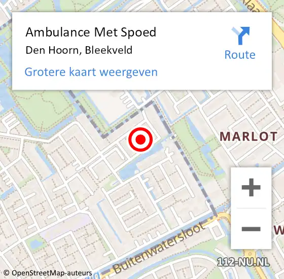 Locatie op kaart van de 112 melding: Ambulance Met Spoed Naar Den Hoorn, Bleekveld op 18 maart 2022 11:59