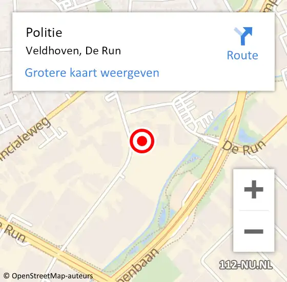 Locatie op kaart van de 112 melding: Politie Veldhoven, De Run op 18 maart 2022 12:02