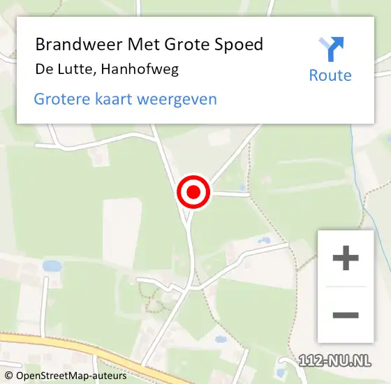 Locatie op kaart van de 112 melding: Brandweer Met Grote Spoed Naar De Lutte, Hanhofweg op 18 maart 2022 12:03