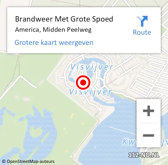 Locatie op kaart van de 112 melding: Brandweer Met Grote Spoed Naar America, Midden Peelweg op 18 maart 2022 12:07