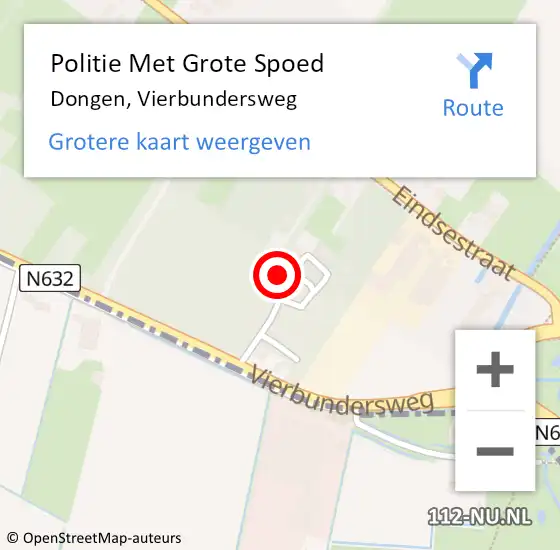 Locatie op kaart van de 112 melding: Politie Met Grote Spoed Naar Dongen, Vierbundersweg op 18 maart 2022 12:08