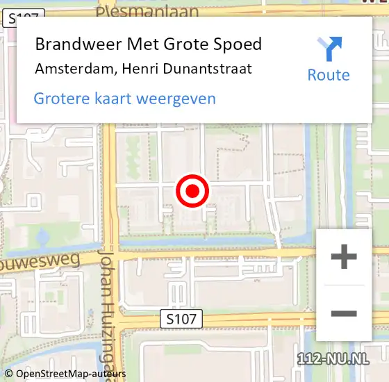 Locatie op kaart van de 112 melding: Brandweer Met Grote Spoed Naar Amsterdam, Henri Dunantstraat op 18 maart 2022 12:21