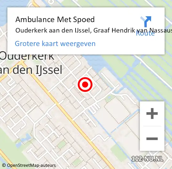 Locatie op kaart van de 112 melding: Ambulance Met Spoed Naar Ouderkerk aan den IJssel, Graaf Hendrik van Nassaustraat op 18 maart 2022 12:40