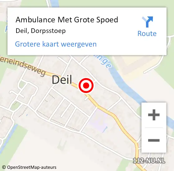 Locatie op kaart van de 112 melding: Ambulance Met Grote Spoed Naar Deil, Dorpsstoep op 18 maart 2022 12:51