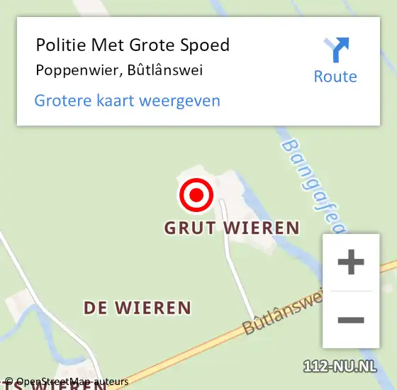 Locatie op kaart van de 112 melding: Politie Met Grote Spoed Naar Poppenwier, Bûtlânswei op 18 maart 2022 13:01