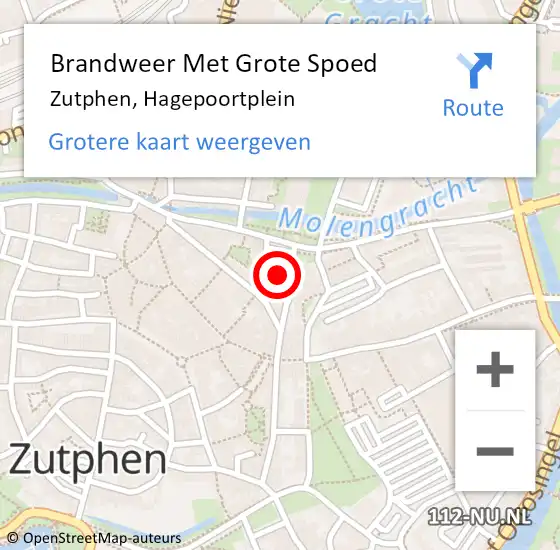 Locatie op kaart van de 112 melding: Brandweer Met Grote Spoed Naar Zutphen, Hagepoortplein op 11 juli 2014 13:05