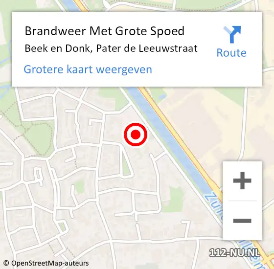 Locatie op kaart van de 112 melding: Brandweer Met Grote Spoed Naar Beek en Donk, Pater de Leeuwstraat op 18 maart 2022 13:35