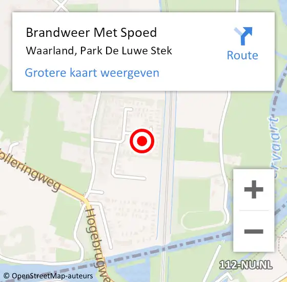 Locatie op kaart van de 112 melding: Brandweer Met Spoed Naar Waarland, Park De Luwe Stek op 18 maart 2022 13:40