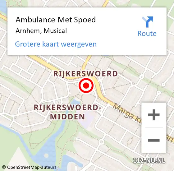 Locatie op kaart van de 112 melding: Ambulance Met Spoed Naar Arnhem, Musical op 18 maart 2022 13:49