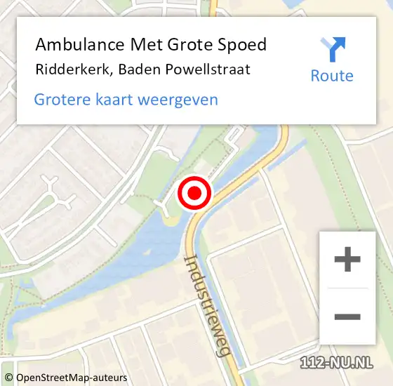 Locatie op kaart van de 112 melding: Ambulance Met Grote Spoed Naar Ridderkerk, Baden Powellstraat op 18 maart 2022 14:23