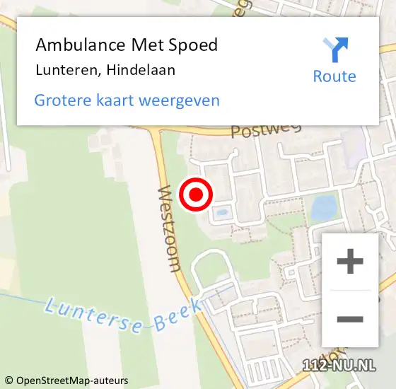 Locatie op kaart van de 112 melding: Ambulance Met Spoed Naar Lunteren, Hindelaan op 18 maart 2022 14:46