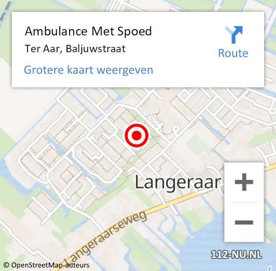 Locatie op kaart van de 112 melding: Ambulance Met Spoed Naar Ter Aar, Baljuwstraat op 18 maart 2022 14:47