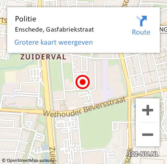 Locatie op kaart van de 112 melding: Politie Enschede, Gasfabriekstraat op 18 maart 2022 14:48