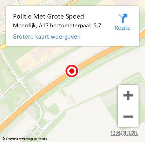 Locatie op kaart van de 112 melding: Politie Met Grote Spoed Naar Moerdijk, A17 hectometerpaal: 5,7 op 18 maart 2022 14:55