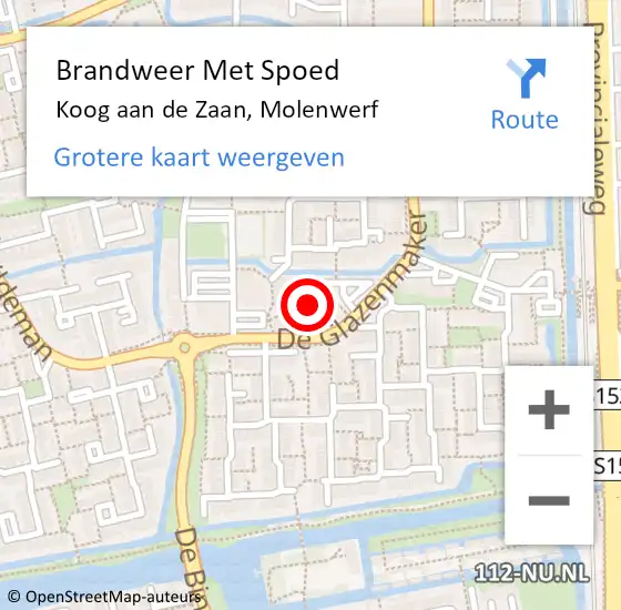 Locatie op kaart van de 112 melding: Brandweer Met Spoed Naar Koog aan de Zaan, Molenwerf op 18 maart 2022 14:57