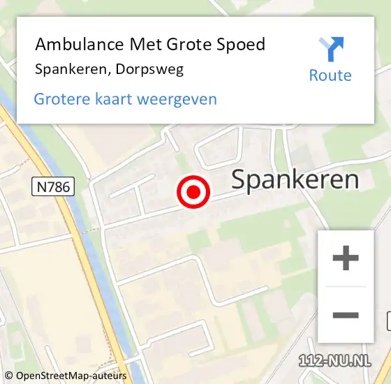 Locatie op kaart van de 112 melding: Ambulance Met Grote Spoed Naar Spankeren, Dorpsweg op 18 maart 2022 15:08