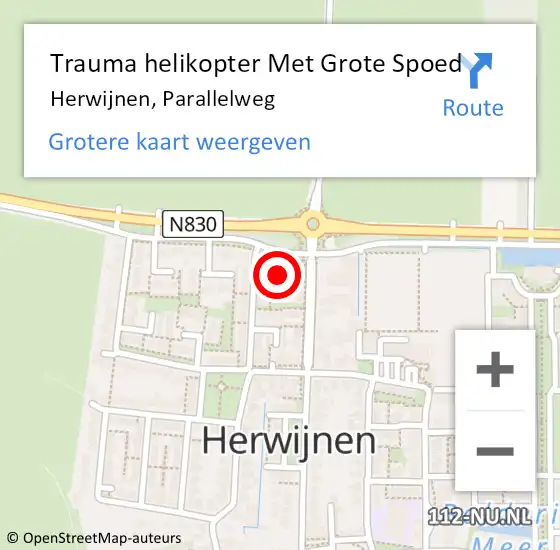 Locatie op kaart van de 112 melding: Trauma helikopter Met Grote Spoed Naar Herwijnen, Parallelweg op 18 maart 2022 15:09