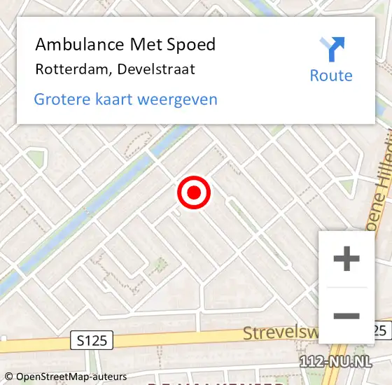 Locatie op kaart van de 112 melding: Ambulance Met Spoed Naar Rotterdam, Develstraat op 18 maart 2022 15:25