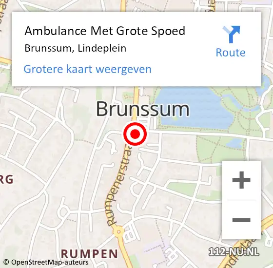 Locatie op kaart van de 112 melding: Ambulance Met Grote Spoed Naar Brunssum, Lindeplein op 18 maart 2022 15:37