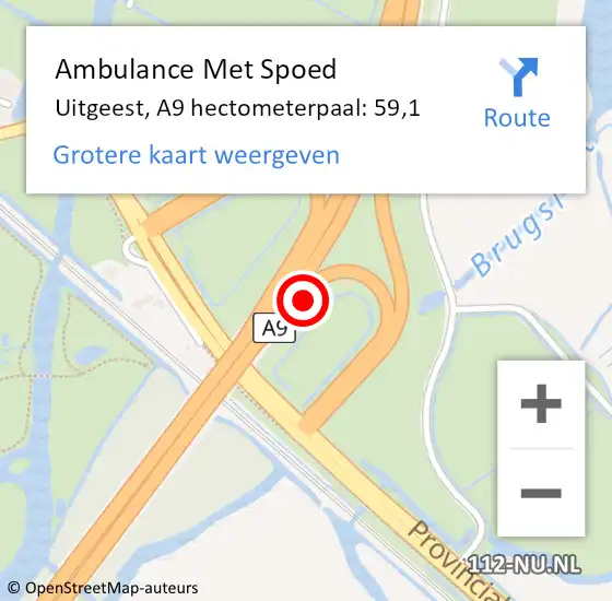 Locatie op kaart van de 112 melding: Ambulance Met Spoed Naar Uitgeest, A9 hectometerpaal: 59,1 op 18 maart 2022 16:05