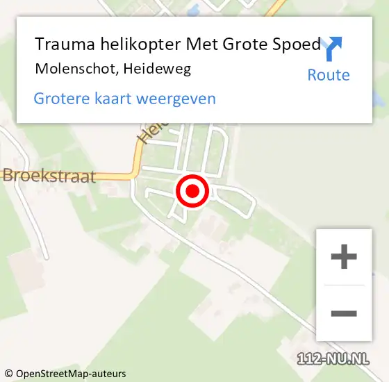 Locatie op kaart van de 112 melding: Trauma helikopter Met Grote Spoed Naar Molenschot, Heideweg op 18 maart 2022 16:07