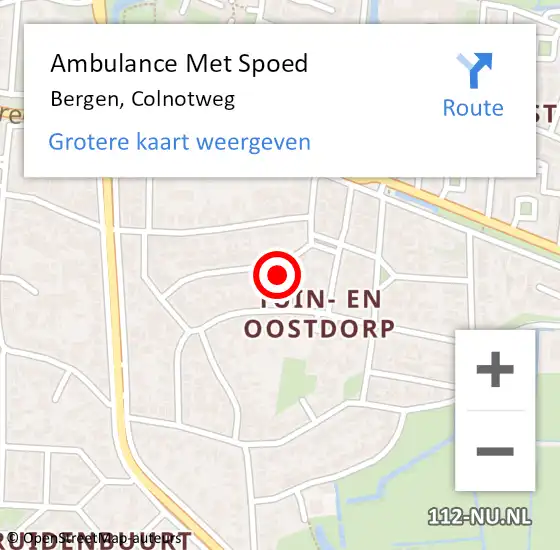 Locatie op kaart van de 112 melding: Ambulance Met Spoed Naar Bergen, Colnotweg op 18 maart 2022 16:09