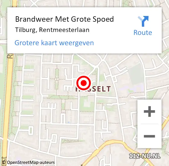 Locatie op kaart van de 112 melding: Brandweer Met Grote Spoed Naar Tilburg, Rentmeesterlaan op 18 maart 2022 16:34