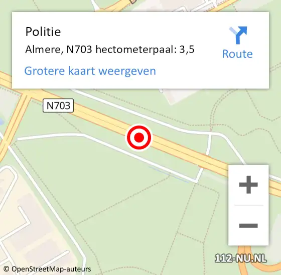 Locatie op kaart van de 112 melding: Politie Almere, N703 hectometerpaal: 3,5 op 18 maart 2022 16:46