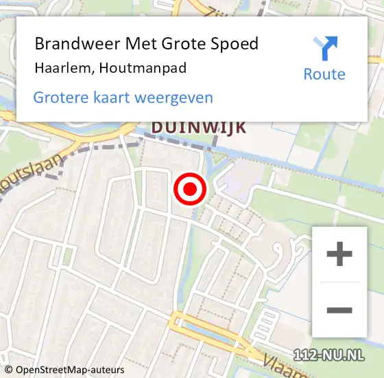 Locatie op kaart van de 112 melding: Brandweer Met Grote Spoed Naar Haarlem, Houtmanpad op 18 maart 2022 16:53