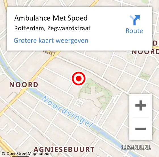 Locatie op kaart van de 112 melding: Ambulance Met Spoed Naar Rotterdam, Zegwaardstraat op 18 maart 2022 16:56