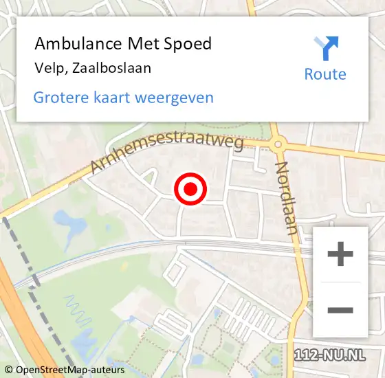 Locatie op kaart van de 112 melding: Ambulance Met Spoed Naar Velp, Zaalboslaan op 18 maart 2022 17:23