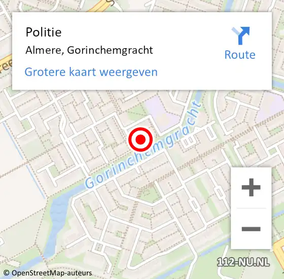 Locatie op kaart van de 112 melding: Politie Almere, Gorinchemgracht op 18 maart 2022 17:46