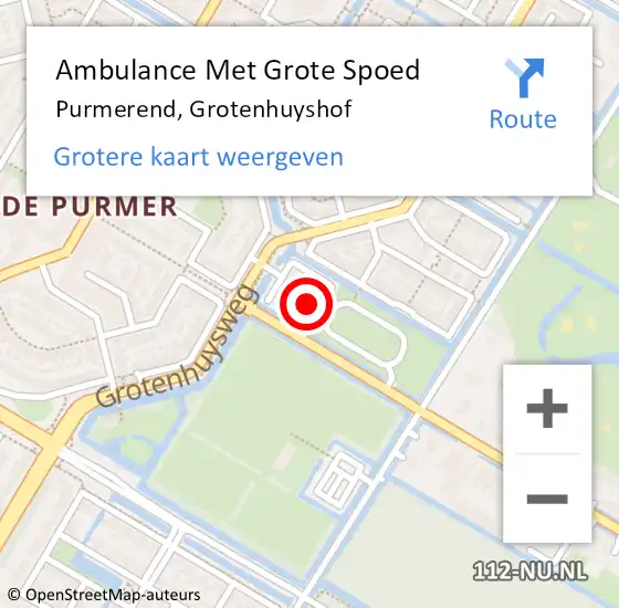 Locatie op kaart van de 112 melding: Ambulance Met Grote Spoed Naar Purmerend, Grotenhuyshof op 18 maart 2022 17:54