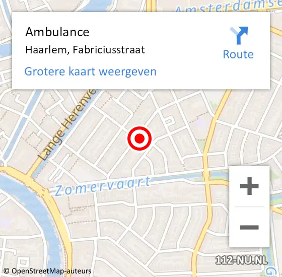Locatie op kaart van de 112 melding: Ambulance Haarlem, Fabriciusstraat op 18 maart 2022 18:00