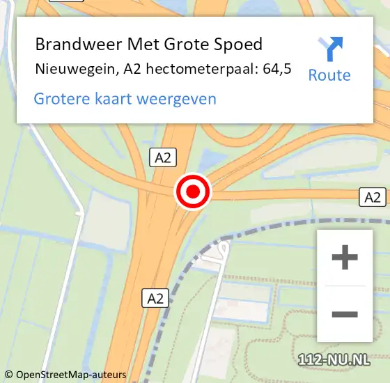 Locatie op kaart van de 112 melding: Brandweer Met Grote Spoed Naar Nieuwegein, A2 hectometerpaal: 64,5 op 18 maart 2022 18:05