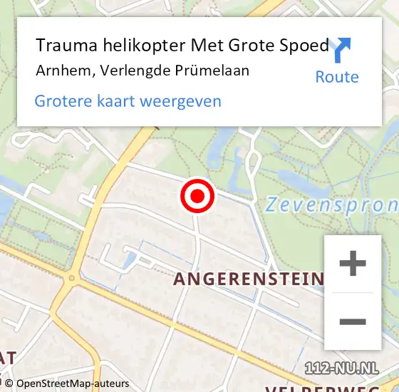 Locatie op kaart van de 112 melding: Trauma helikopter Met Grote Spoed Naar Arnhem, Verlengde Prümelaan op 18 maart 2022 18:13