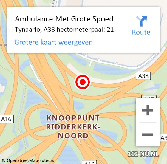 Locatie op kaart van de 112 melding: Ambulance Met Grote Spoed Naar Tynaarlo, A38 hectometerpaal: 21 op 18 maart 2022 18:23