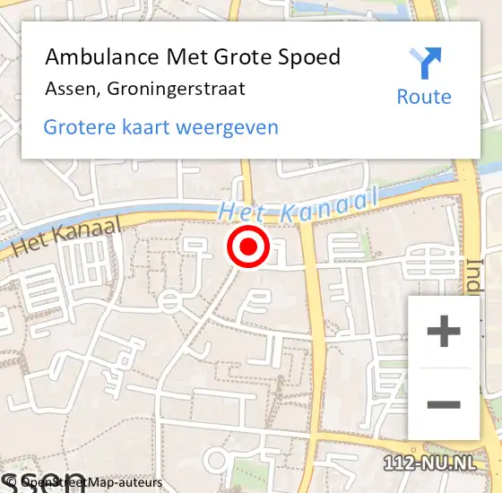 Locatie op kaart van de 112 melding: Ambulance Met Grote Spoed Naar Assen, Groningerstraat op 18 maart 2022 18:43