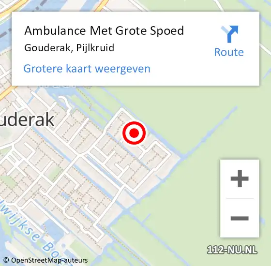Locatie op kaart van de 112 melding: Ambulance Met Grote Spoed Naar Gouderak, Pijlkruid op 18 maart 2022 18:45